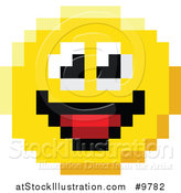Vector Illustration of a Smiling 8 Bit Video Game Style Emoji Smiley Face by AtStockIllustration