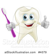 Vector Illustration of a Smiling Happy Tooth Mascot Holding a Thumb up and Toothbrush by AtStockIllustration