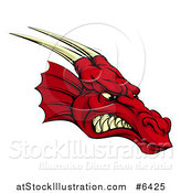 Vector Illustration of a Snarling Angry Red Dragon Head with Horns by AtStockIllustration