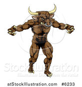 Vector Illustration of a Snarling Brown Bull Man Minotaur Monster Mascot Attacking by AtStockIllustration