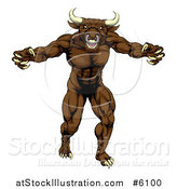 Vector Illustration of a Snarling Brown Bull Man Monster Mascot Attacking by AtStockIllustration