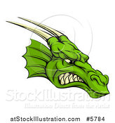 Vector Illustration of a Snarling Green Horned Dragon Face by AtStockIllustration