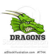 Vector Illustration of a Snarling Green Horned Dragon Mascot Face with Text by AtStockIllustration