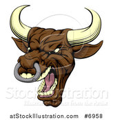 Vector Illustration of a Snarling Vicious Mad Brown Bull Mascot Head by AtStockIllustration