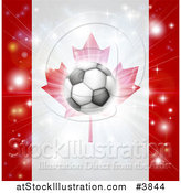 Vector Illustration of a Soccer Ball over a Canadian Flag with Fireworks by AtStockIllustration