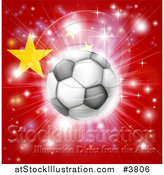 Vector Illustration of a Soccer Ball over a Chinese Flag with Fireworks by AtStockIllustration