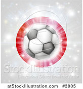 Vector Illustration of a Soccer Ball over a Japanese Flag with Fireworks by AtStockIllustration