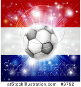 Vector Illustration of a Soccer Ball over a Netherlands Flag with Fireworks by AtStockIllustration
