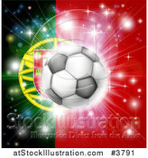 Vector Illustration of a Soccer Ball over a Portugal Flag with Fireworks by AtStockIllustration