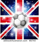 Vector Illustration of a Soccer Ball over a Union Jack with Fireworks by AtStockIllustration