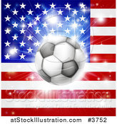 Vector Illustration of a Soccer Ball over an American Flag with Fireworks by AtStockIllustration