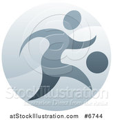 Vector Illustration of a Soccer Player in Action Inside a Shiny Circle by AtStockIllustration