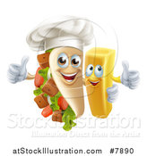 Vector Illustration of a Souvlaki Kebab Sandwich Chef Mascot and French Fry Character Giving Thumbs up by AtStockIllustration