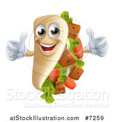 Vector Illustration of a Souvlaki Kebab Sandwich Mascot Giving Two Thumbs up by AtStockIllustration