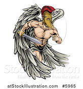 Vector Illustration of a Spartan Trojan Warrior Guardian Angel Running with a Sword by AtStockIllustration