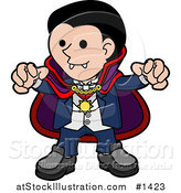 Vector Illustration of a Spooky Dracula Vampire in a Cape, Reaching His Hands Outwards and Showing His Fangs by AtStockIllustration