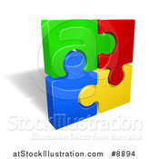 Vector Illustration of a Square of 3d Colorful Jigsaw Puzzle Pieces and a Shadow by AtStockIllustration