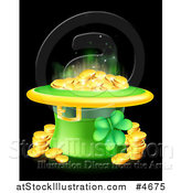 Vector Illustration of a St Patricks Day Leprechaun Hat with Shining Gold Coins and a Shamrock on Black by AtStockIllustration