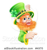 Vector Illustration of a St Patricks Day Leprechaun Looking Around and Pointing to a Sign by AtStockIllustration