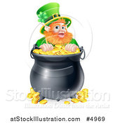 Vector Illustration of a St Patricks Day Leprechaun Looking over a Pot of Gold Coins by AtStockIllustration