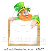 Vector Illustration of a St Patricks Day Leprechaun Pointing down to a Notice on a Wooden Sign by AtStockIllustration