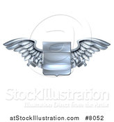 Vector Illustration of a Steel Metal Heraldic Winged Shield with a Blank Banner Ribbon by AtStockIllustration
