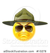 Vector Illustration of a Stern Emoji Smiley Face Emoticon Face Army Drill Sergeant Wearing Sunglasses and a Hat by AtStockIllustration
