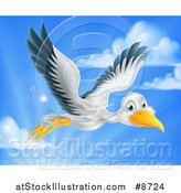 Vector Illustration of a Stork Bird in Flight Against Sky by AtStockIllustration