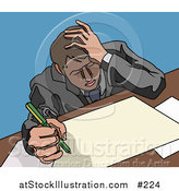 Vector Illustration of a Stressed Business Man Doing Paperwork at a Desk by AtStockIllustration