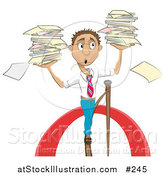 Vector Illustration of a Stressed Businessman Carrying Stacks of Papers While Walking on a Tightrope by AtStockIllustration