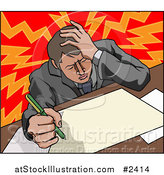 Vector Illustration of a Stressed Businessman with a Headache Working on Documents by AtStockIllustration