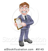 Vector Illustration of a Stressed Sweaty Business or Sales Man Holding and Pointing to a Clipboard by AtStockIllustration
