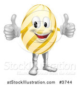 Vector Illustration of a Striped Easter Egg Mascot Holding Two Thumbs up by AtStockIllustration