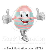 Vector Illustration of a Striped Pink and Blue Easter Egg Mascot Holding Two Thumbs up by AtStockIllustration