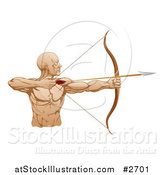 Vector Illustration of a Strong Archer Facing Right and Aiming an Arrow by AtStockIllustration