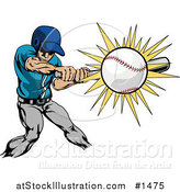 Vector Illustration of a Strong Athletic Caucasian Man in Uniform, Swinging a Bat and Making Contact with a Baseball by AtStockIllustration