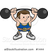 Vector Illustration of a Strong Body Builder Holding a Heavy Barbell Above His Head and Wearing a Belt by AtStockIllustration