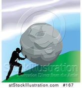 Vector Illustration of a Strong Business Man Pushing a Boulder up a Hill by AtStockIllustration