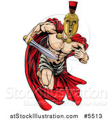 Vector Illustration of a Strong Spartan Trojan Warrior Mascot Running with a Sword by AtStockIllustration