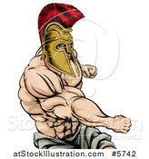 Vector Illustration of a Strong Spartan Warrior Mascot Punching by AtStockIllustration