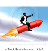 Vector Illustration of a Successful Businessman Riding a Rocket Through the Sky by AtStockIllustration