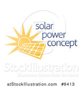 Vector Illustration of a Sun Shining Behind a Solar Panel Photovoltaics Cell and Sample Text by AtStockIllustration