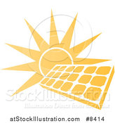 Vector Illustration of a Sun Shining Behind a Solar Panel Photovoltaics Cell by AtStockIllustration