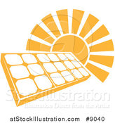 Vector Illustration of a Sun Shining Behind a Solar Panel Photovoltaics Cell by AtStockIllustration
