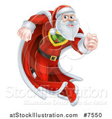 Vector Illustration of a Super Hero Santa Claus Running in a Christmas Suit and Cape by AtStockIllustration