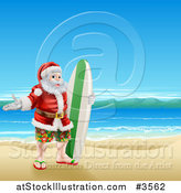 Vector Illustration of a Surfer Santa on a Beach by AtStockIllustration