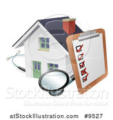 Vector Illustration of a Survey or Check List on a Clip Board and Stethoscope Against a 3d White Home by AtStockIllustration
