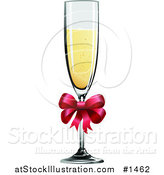 Vector Illustration of a Tall Glass Champagne Flute with Bubbly Liquor and a Red Bow by AtStockIllustration
