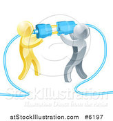 Vector Illustration of a Team of 3d Gold and Silver Men Connecting Electrical Plugs by AtStockIllustration