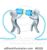 Vector Illustration of a Team of 3d Silver Men Connecting Electrical Plugs by AtStockIllustration